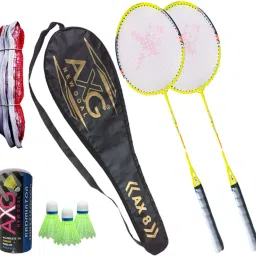 Inevitable Fluorescent Aluminium Racquets, 3 Plastic Shuttles, Net & Cover Badminton Kit-image-65