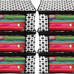 Aliya Saree Covers (pack of 6) black&white with 2 zippers Poly-canvas Laundry Bag-image-39