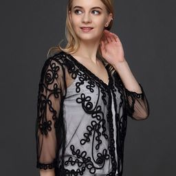 JC Collection Embroidered Sheer Button Shrug image 2
