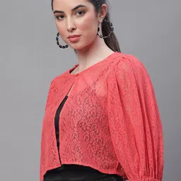 Rute Open Front Stylish Crop Button Cotton Shrug image 4