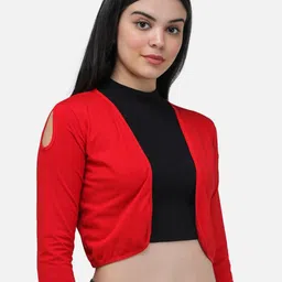 Cation Red Cotton Open Front Crop Shrug image 2