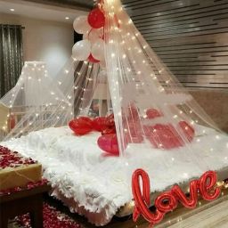 Printed Tent Romantic Canopy Decoration kit With White Net and Led Light Balloon-35