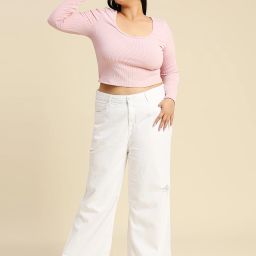 high star Plus Size Women Flared High Rise White Jeans-picture-15