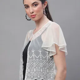 Rute Open Front Stylish Crop Button Cotton Sheer Shrug image 3