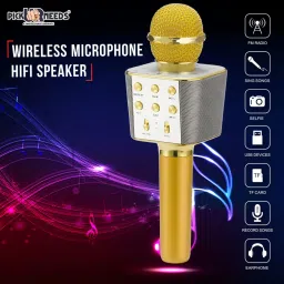 pick ur needs Karaoke Duplex Bluetooth Mic Wireless Bluetooth Microphone Connection Player Speaker 2-in1 With Recording + USB + FM Microphone Karoke Mic image 3