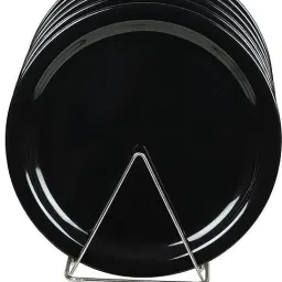 6 Pcs Plastic Rice Plate|Biryani Serving Plate|Round Dinner Plate |Glossy Black Dinner Plate-image-64