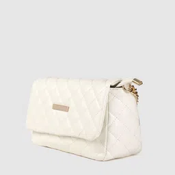Lino Perros Women White Quilted Structured Sling Bag image 2