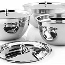 Stainless Steel Serving Bowl Stainless Steel Tezon Serving Bowl with Lid, Silver -Set of 3-67