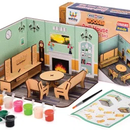 Kids DIY Wooden Livingroom Doll House with Furniture Kit for Girls and Boys-27