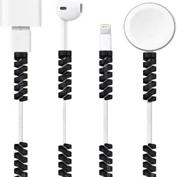 ONCRO BLACK (Pack of 8) USB Cable Protector Spiral Cable Saver Earphone iphone Cable Protector Drop Clips Charging Cord Data Cable Protector Multipurpose Spring Style Silicone Cable Protector-10