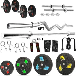50 kg Premium Fan Rubber Plates 2.5KGx4Pc,5KGx4Pc,10KGx2Pc 5FT Curl 6FT STRT 28MM Rod Home Gym Combo-17