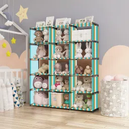 Beige Strip Print 18 Shelf Book Organizer Metal Open Book Shelf-image-56
