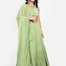 TIKODI Embroidered Sequinned Semi-Stitched Lehenga & Unstitched Blouse With Dupatta image 3