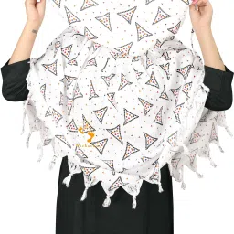 Printed Pure Cotton Women White Fancy Scarf-image-9