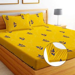 160 TC Cotton Double Printed Fitted (Elastic) Bedsheet-image-40