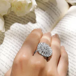 Rubans Rhodium Plated Cubic Zirconia Studded Finger Ring image 1
