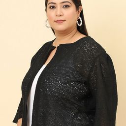 UnaOne Plus Size Self Design Cotton Open Front Shrug image 2