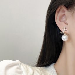 Yellow Chimes White Pearls Hanging Drop Earrings image 4