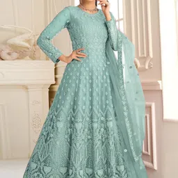a to z cart Embroidered Net Semi Stitched Flared/A-line Gown-picture-15