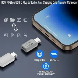 Tobo White 140W USB C Adapter 40Gbps USB Type C Male to Female Data Connector TD-1331CC Phone Converter image 4