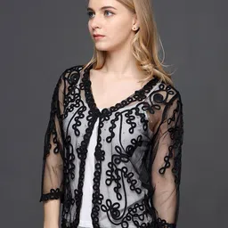 JC Collection Embroidered Sheer Button Shrug image 4