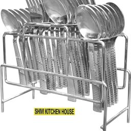 Utensil Kitchen Rack Stainless Steel Cutlery Stand for Dining Table Spoon & Fork Stand (ONLY STAND) Steel-image-1
