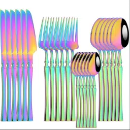 Elegant Rainbow Stainless Steel Spoon Set for Dining – Set of 6 (24Pcs) Stainless Steel Cutlery Set-image-90