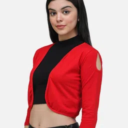 Cation Red Cotton Open Front Crop Shrug image 5