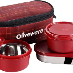 Hazel Lunch Box | 3 Stainless Steel Containers | Insulated Fabric Bag 3 Containers Lunch Box-image-3