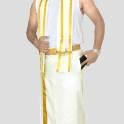 TUNI MANI Men's Cotton Velcro Pocket Dhoti with Towel Adjustable for all size 28-44 Inches Solid Men Dhoti-16