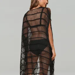JC Collection Self Design Tasselled Longline Sheer Open Front Shrug image 5