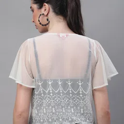 Rute Open Front Stylish Crop Button Cotton Sheer Shrug image 2