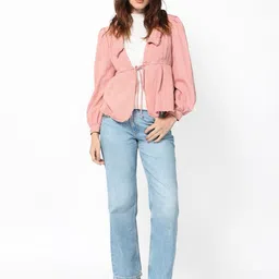 RAREISM Cuffed Sleeves Cotton Open Front Shrug-31
