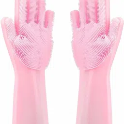 Magic Silicone Dish Washing Gloves, Silicon Cleaning Gloves, Silicon Hand Gloves for Kitchen Dishwashing and Pet Grooming, Great for Washing Dish, Car, Bathroom (Multicolor, 1 Pair) Wet Glove-image-71