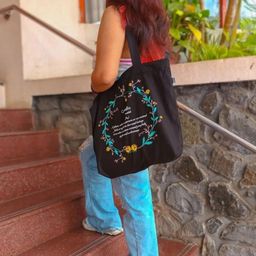 EcoRight Black Printed Oversized Shopper Cotton Tote Bag-34