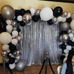 Solid 1 PACKET 2 PCS HD SHINE CURTIAN SILVER + HD MATELLIC BALLOON SILVER BALCK WHITE 100 Balloon-image-97