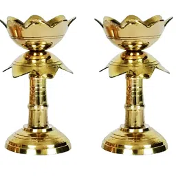 Lotus / kamal Stand Diya for Pooja / Decoration / Gifts Brass (Pack of 2) Table Diya-image-33