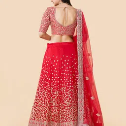 Fusionic Red Embellished Sequinned Semi-Stitched Lehenga & Unstitched Blouse With Dupatta image 2