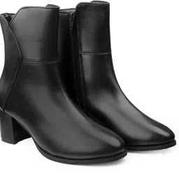 Sleek Vegan Leather Ankle Boots with Side Zip and Block Heel Slip On For Women-picture-11