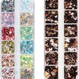 12 Grid Holographic Flakes and 12 Grid Gold and Black Nail Art Set-image-40