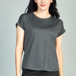Women Self Design Round Neck Polyester Grey T-Shirt-image-38