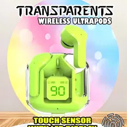 crecro Ultrapod Bluetooth Earbuds Headset Crystal Transparent Design,LED Display BU37 Smart Headphones-image-92