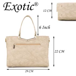Exotic Cream-Coloured PU Structured Handheld Bag image 5