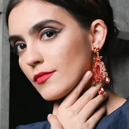 ODETTE Gold-Plated Rhinestone Studded Drop Earrings-picture-55