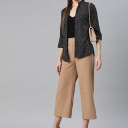 Cottinfab Polka Dots Printed Mandarin Collar Monochrome Open Front Shrug image 2