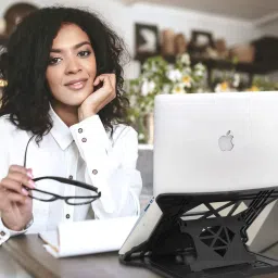 RRAS Adjustable Laptop Stand with Mobile Holder – Foldable, Portable & Lightweight Adjustable Laptop Stand– Foldable, Portable & Lightweight for Laptops Plastic Desk Stand Rotatable Laptop Stand with Adjustable Height Compatible with Universal Laptops image 5