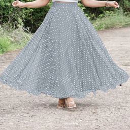 Women Self Design, Polka Print Flared Grey, White Skirt-image-4