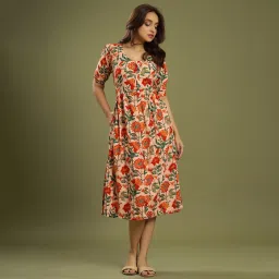 Women Fit and Flare Multicolor Below Knee Dress-image-25