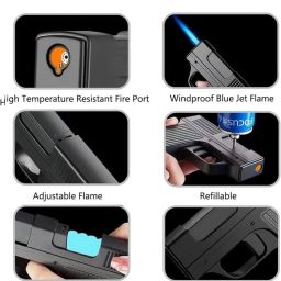 quick flame Cigarette Case with Lighter, Shatterproof Case, Gun Shape with Jet Torch Lighter Windproof Jet Flame Lighter with Cigarette Storage, Refillable & Durable Design Pocket Lighter image 5