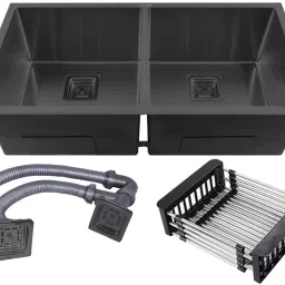 32"x18"x10" Double Bowl Handmade Kitchen Sink GS-11Black Vessel Sink-image-31